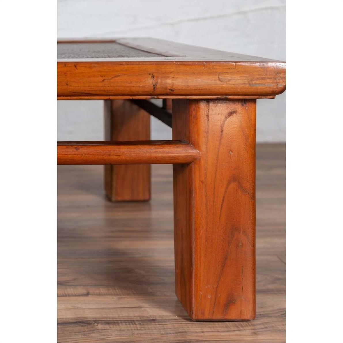 Antique Chinese Elm Coffee Table with Square Legs and Rattan Inset Top-12. Asian &amp; Chinese Furniture, Art, Antiques, Vintage Home Décor for sale at FEA Home