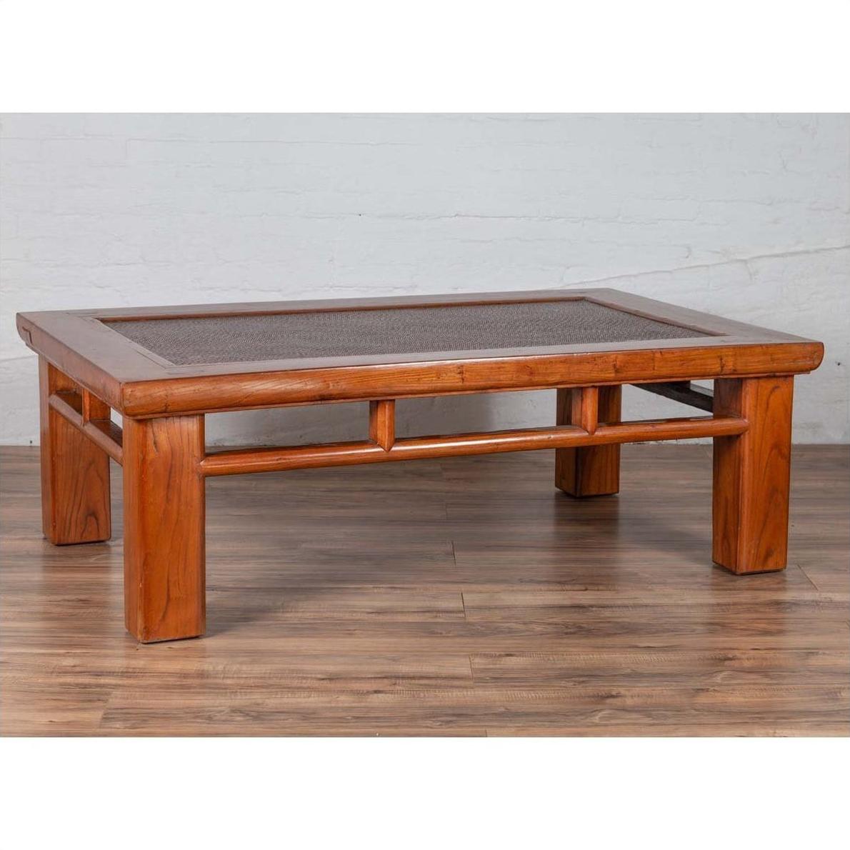 Antique Chinese Elm Coffee Table with Square Legs and Rattan Inset Top-13. Asian &amp; Chinese Furniture, Art, Antiques, Vintage Home Décor for sale at FEA Home