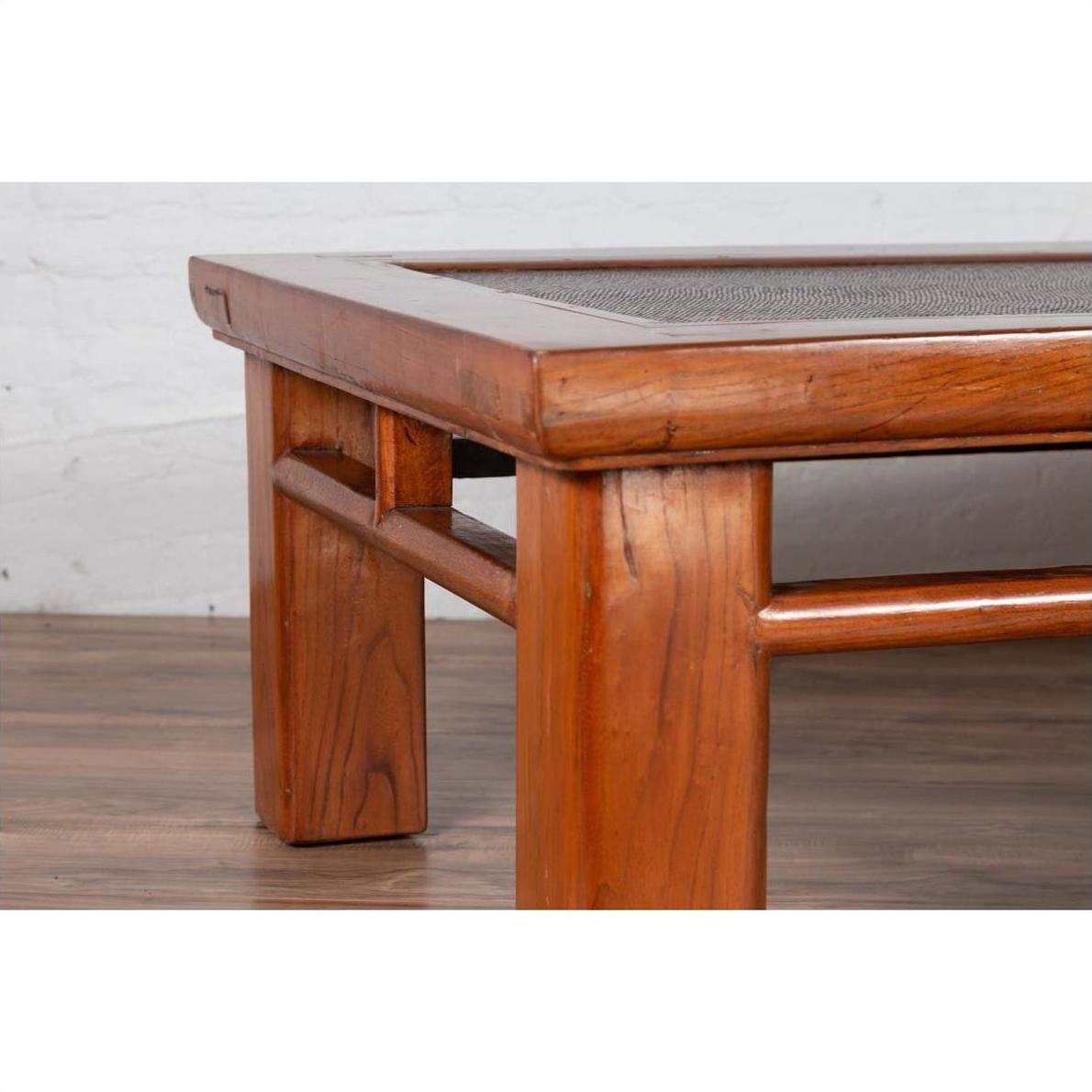 Antique Chinese Elm Coffee Table with Square Legs and Rattan Inset Top-14. Asian &amp; Chinese Furniture, Art, Antiques, Vintage Home Décor for sale at FEA Home
