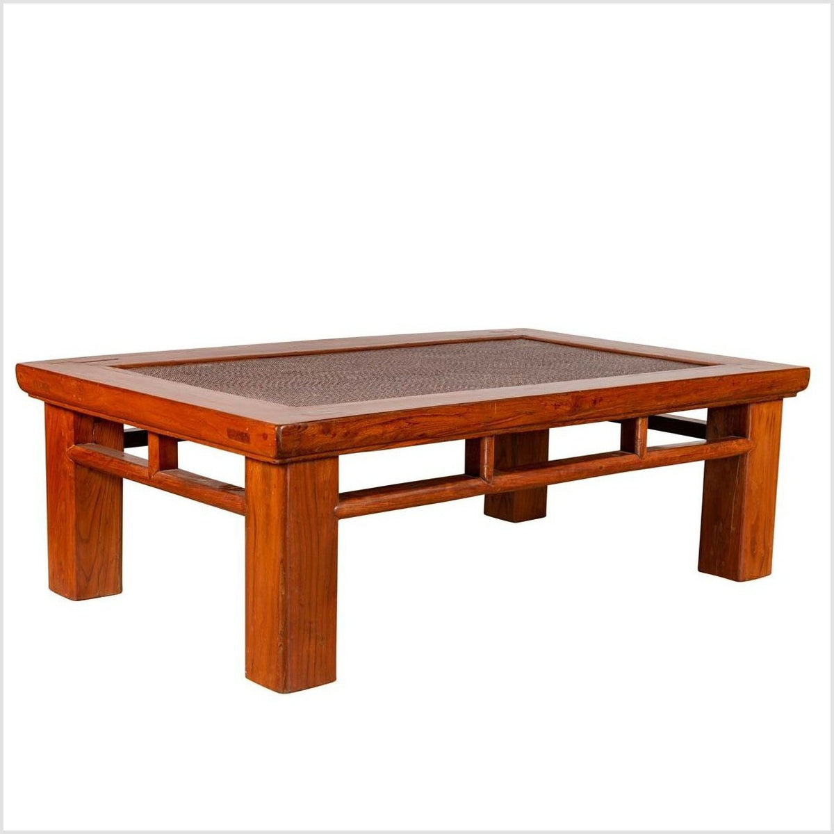 Antique Chinese Elm Coffee Table with Square Legs and Rattan Inset Top-1. Asian & Chinese Furniture, Art, Antiques, Vintage Home Décor for sale at FEA Home