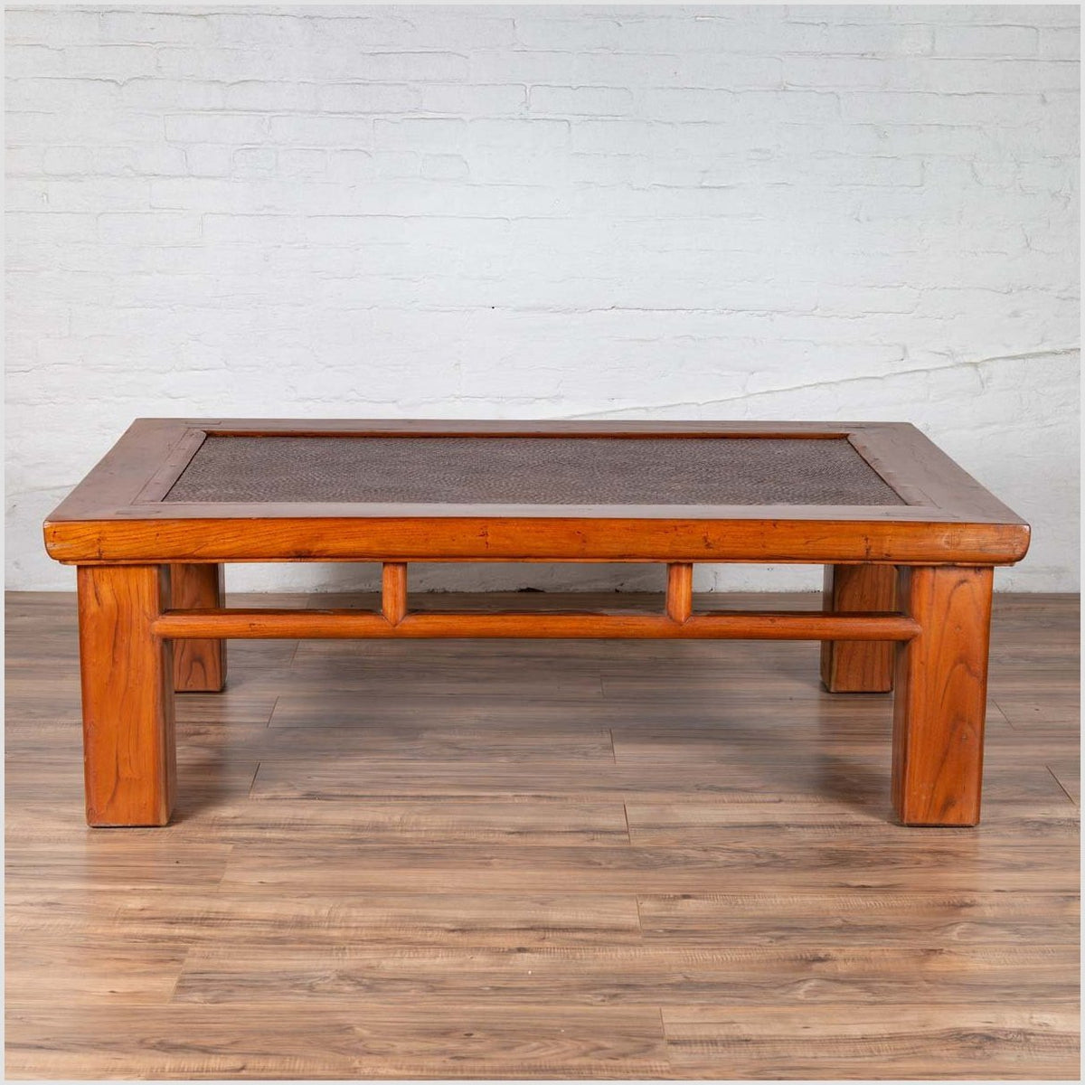 Antique Chinese Elm Coffee Table with Square Legs and Rattan Inset Top-5. Asian &amp; Chinese Furniture, Art, Antiques, Vintage Home Décor for sale at FEA Home
