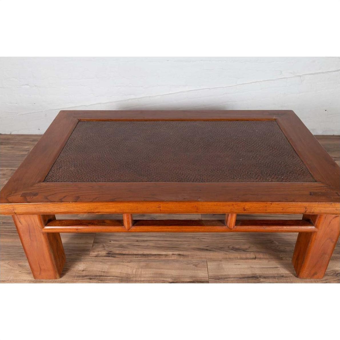 Antique Chinese Elm Coffee Table with Square Legs and Rattan Inset Top-6. Asian &amp; Chinese Furniture, Art, Antiques, Vintage Home Décor for sale at FEA Home