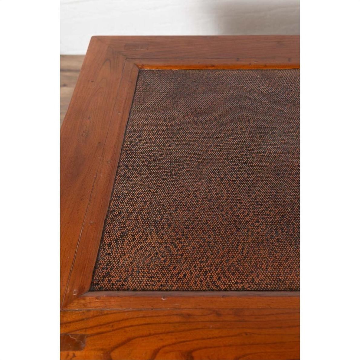 Antique Chinese Elm Coffee Table with Square Legs and Rattan Inset Top-7. Asian &amp; Chinese Furniture, Art, Antiques, Vintage Home Décor for sale at FEA Home