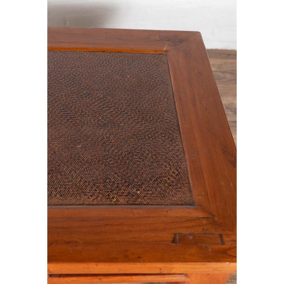 Antique Chinese Elm Coffee Table with Square Legs and Rattan Inset Top-9. Asian &amp; Chinese Furniture, Art, Antiques, Vintage Home Décor for sale at FEA Home