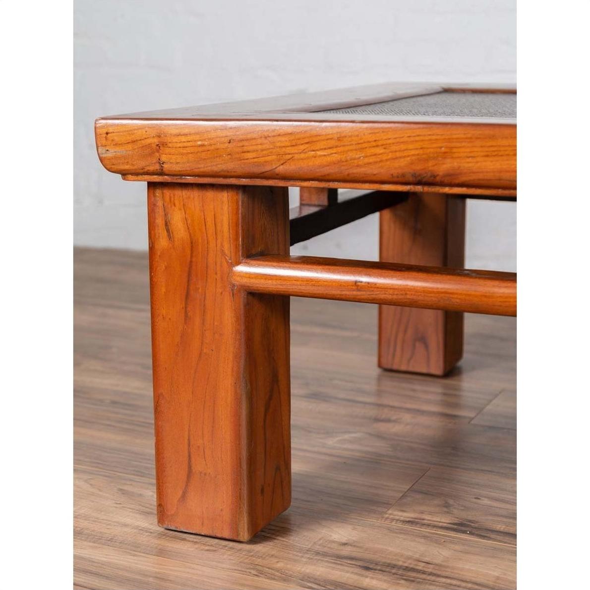 Antique Chinese Elm Coffee Table with Square Legs and Rattan Inset Top-10. Asian &amp; Chinese Furniture, Art, Antiques, Vintage Home Décor for sale at FEA Home