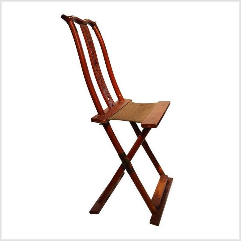 Antique Chinese Folding Chair – Rattan Seat, Openwork Splats-2. Asian & Chinese Furniture, Art, Antiques, Vintage Home Décor for sale at FEA Home