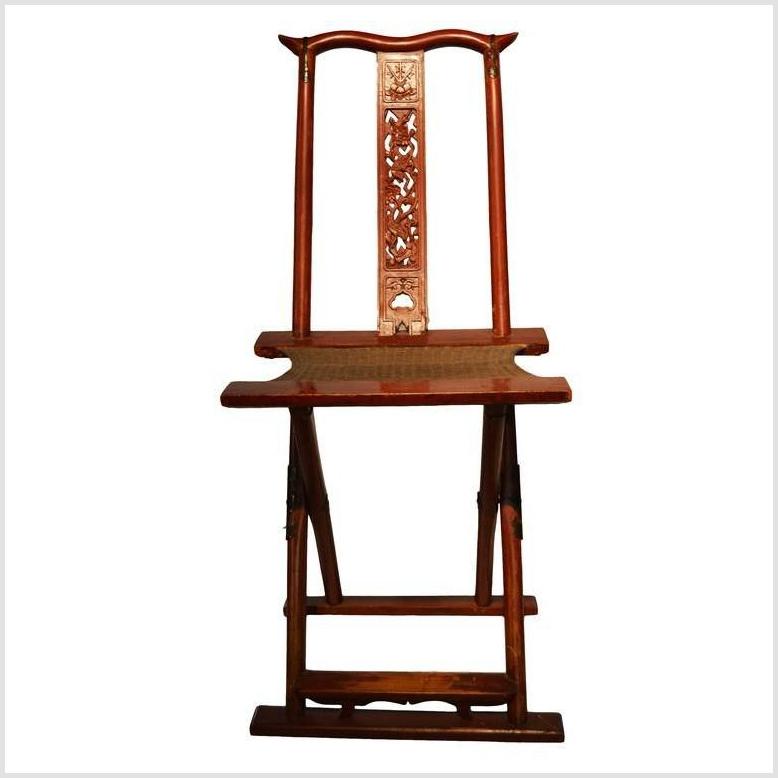 Antique Chinese Folding Chair – Rattan Seat, Openwork Splats-1. Asian & Chinese Furniture, Art, Antiques, Vintage Home Décor for sale at FEA Home