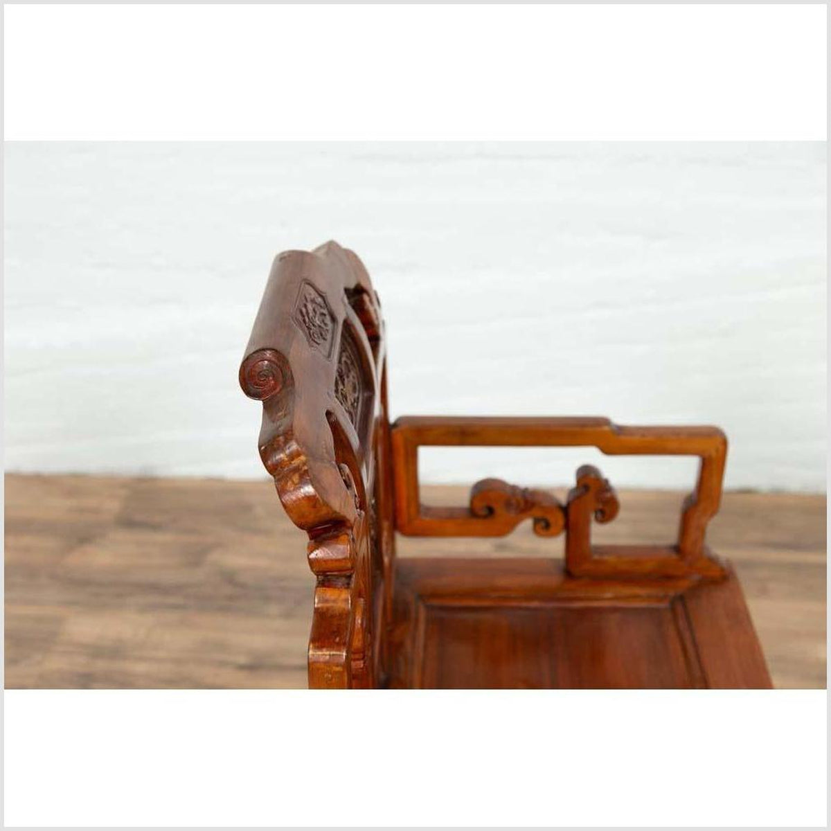 Antique Chinese Hand Carved Chair with Natural Wood Patina, Red and Gold Accents-19. Asian &amp; Chinese Furniture, Art, Antiques, Vintage Home Décor for sale at FEA Home