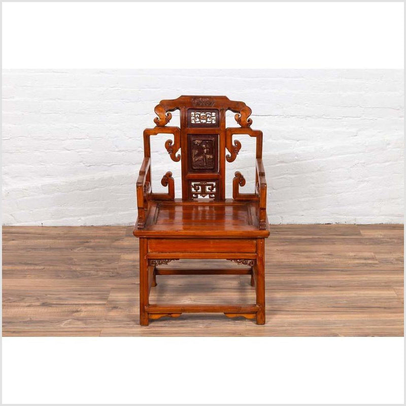 Antique Chinese Hand Carved Chair with Natural Wood Patina, Red and Gold Accents-YN6053-2. Asian & Chinese Furniture, Art, Antiques, Vintage Home Décor for sale at FEA Home