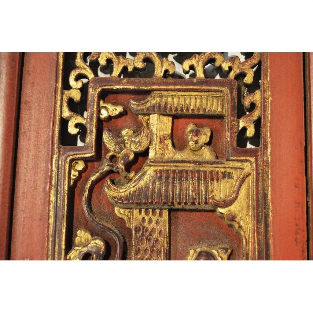 Antique Chinese Architectural Panel – Multi-Figure Scene, Gilt Scrolls-6. Asian &amp; Chinese Furniture, Art, Antiques, Vintage Home Décor for sale at FEA Home