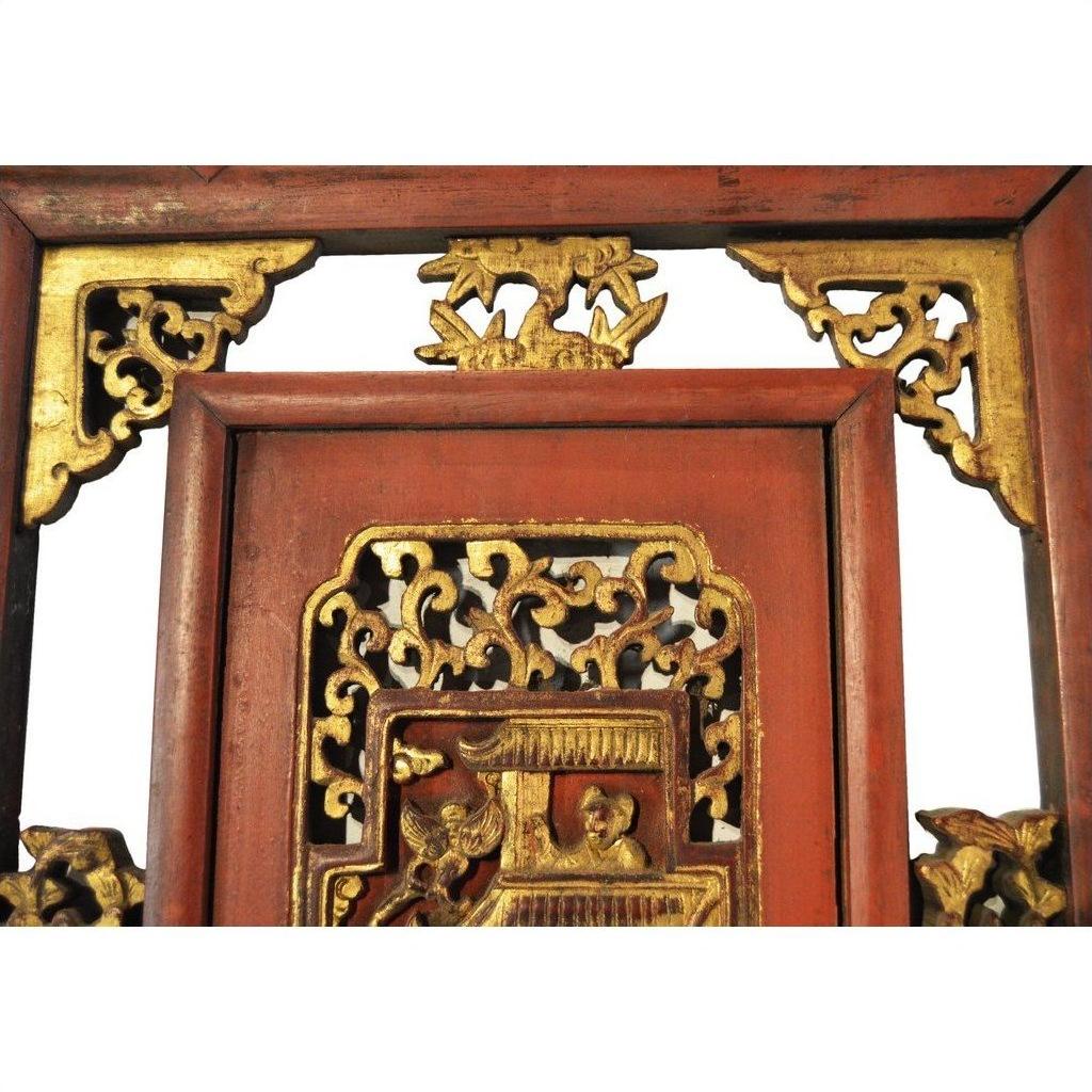 Antique Chinese Architectural Panel – Multi-Figure Scene, Gilt Scrolls-7. Asian &amp; Chinese Furniture, Art, Antiques, Vintage Home Décor for sale at FEA Home