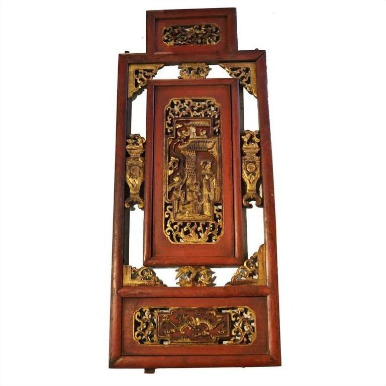Antique Chinese Architectural Panel – Multi-Figure Scene, Gilt Scrolls-1. Asian &amp; Chinese Furniture, Art, Antiques, Vintage Home Décor for sale at FEA Home