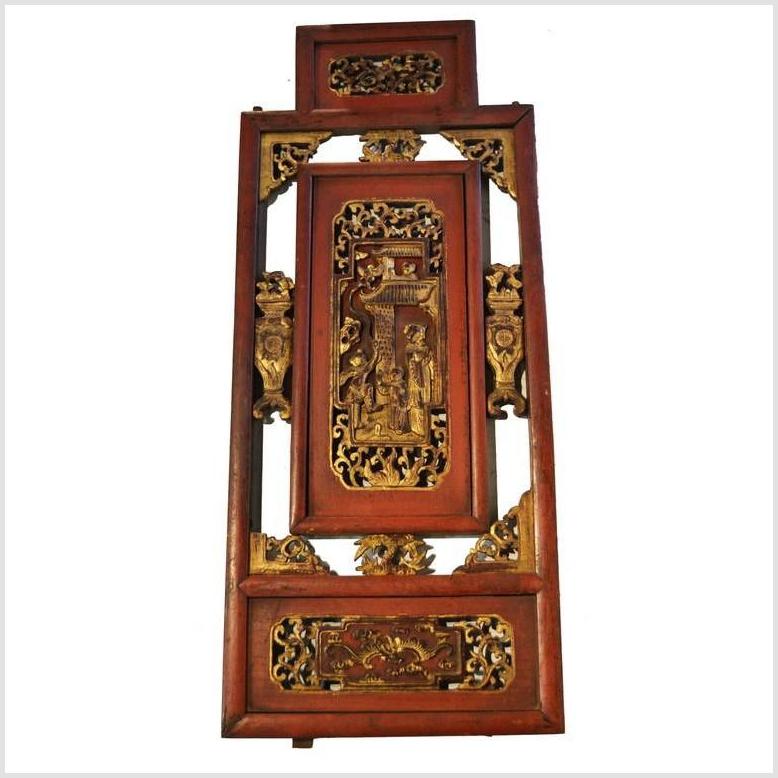 Antique Chinese Architectural Panel – Multi-Figure Scene, Gilt Scrolls-1. Asian & Chinese Furniture, Art, Antiques, Vintage Home Décor for sale at FEA Home
