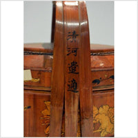 Antique Chinese Hand Painted Bamboo Basket