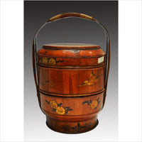Antique Chinese Hand Painted Bamboo Basket