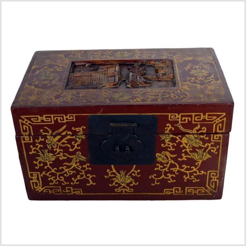 Antique Chinese Lacquer Box – Central Latch, Stylized Birdwork-2. Asian & Chinese Furniture, Art, Antiques, Vintage Home Décor for sale at FEA Home