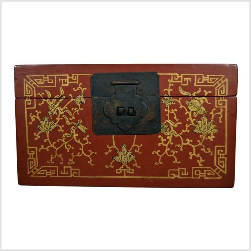 Antique Chinese Lacquer Box – Red Ground, Gold Floral Inlay-2. Asian & Chinese Furniture, Art, Antiques, Vintage Home Décor for sale at FEA Home