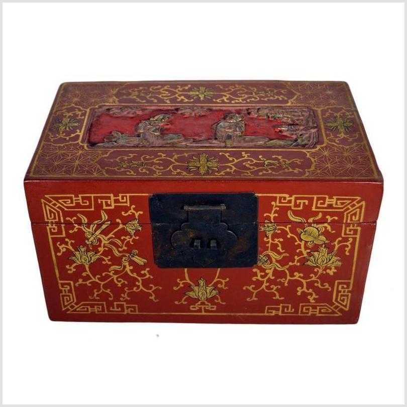 Antique Chinese Lacquer Box – Red Ground, Gold Floral Inlay-1. Asian & Chinese Furniture, Art, Antiques, Vintage Home Décor for sale at FEA Home
