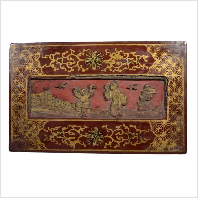 Antique Chinese Lacquer Box – Raised Top Scene, Red &amp; Gold Finish-5. Asian &amp; Chinese Furniture, Art, Antiques, Vintage Home Décor for sale at FEA Home