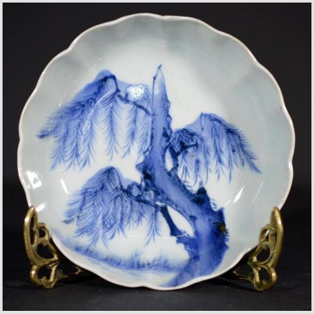 Antique Fluted Porcelain Plate – Wind-Swept Pine, Fine Detail-1. Asian & Chinese Furniture, Art, Antiques, Vintage Home Décor for sale at FEA Home