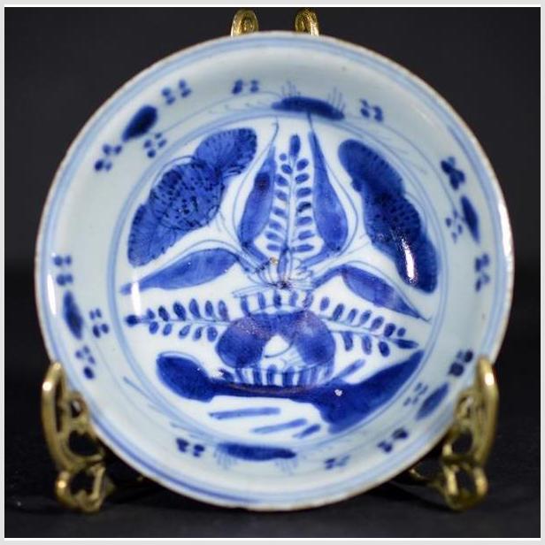Antique Asian Porcelain Dish – Blue Botanical Spray, Radial Layout-1. Asian & Chinese Furniture, Art, Antiques, Vintage Home Décor for sale at FEA Home