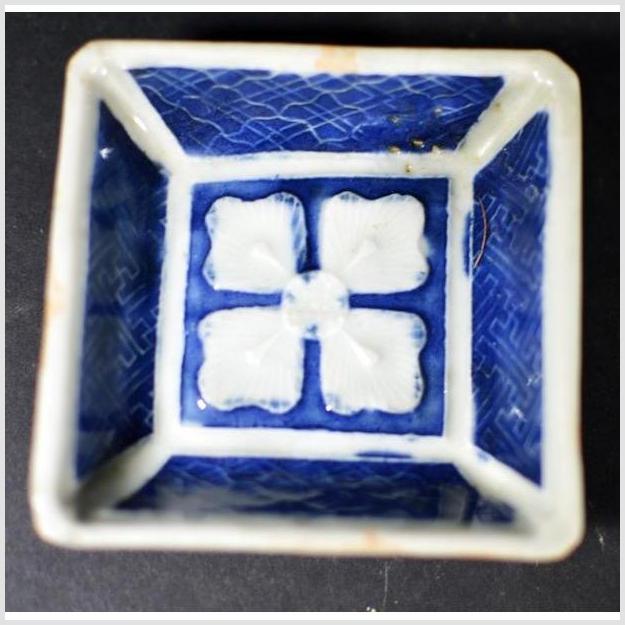 Antique Blue and White Bowl – Raised Petal Pattern, Grid Texture-1. Asian & Chinese Furniture, Art, Antiques, Vintage Home Décor for sale at FEA Home
