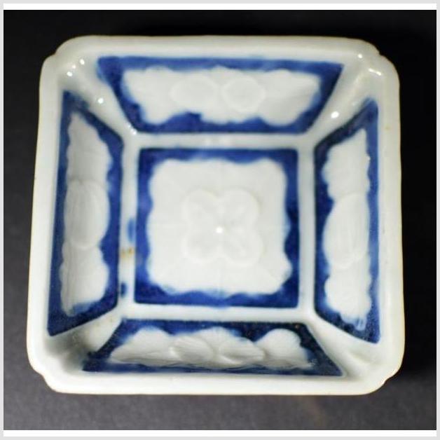 Antique Ceramic Bowl – Embossed Blossom, Blue-Washed Corners-1. Asian & Chinese Furniture, Art, Antiques, Vintage Home Décor for sale at FEA Home