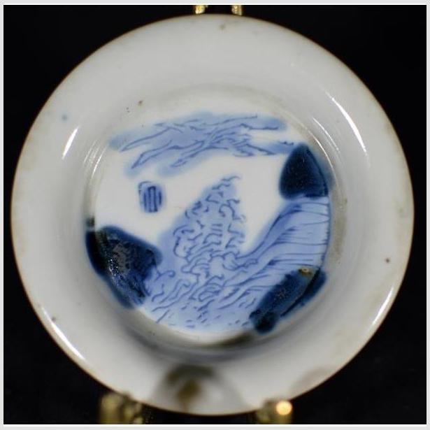 Antique Small Porcelain Dish – Landscape Sketch, Blue Dashes-2. Asian & Chinese Furniture, Art, Antiques, Vintage Home Décor for sale at FEA Home