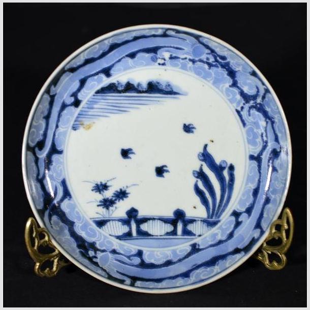 Antique Chinese Hand Painted Porcelain Plate – Bridge Landscape, Cloud Border-1. Asian & Chinese Furniture, Art, Antiques, Vintage Home Décor for sale at FEA Home