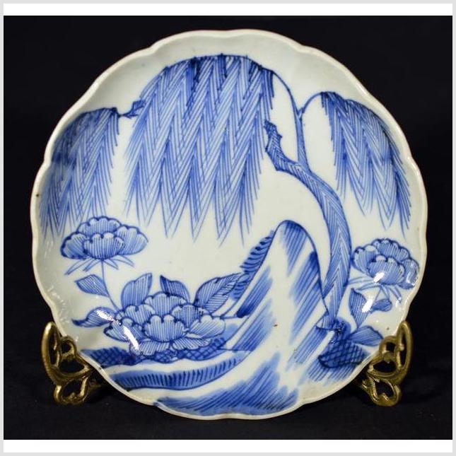 Antique Chinese Hand Painted Porcelain Plate – Floral Riverbank with Scalloped Rim-1. Asian & Chinese Furniture, Art, Antiques, Vintage Home Décor for sale at FEA Home