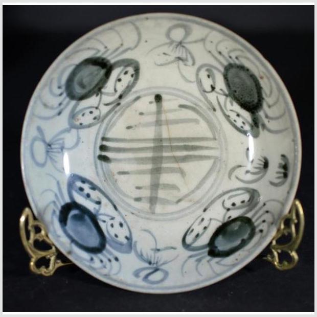 Antique Painted Porcelain Plate – Abstract Radial Lines, Floral Ring-1. Asian & Chinese Furniture, Art, Antiques, Vintage Home Décor for sale at FEA Home
