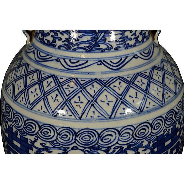 Antique Chinese Hand-Painted Vase – Double Happiness Symbol, Chi Dragon Handles-2. Asian & Chinese Furniture, Art, Antiques, Vintage Home Décor for sale at FEA Home