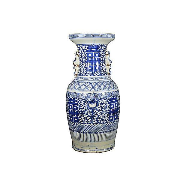 Antique Chinese Hand-Painted Vase – Double Happiness Symbol, Chi Dragon Handles-1. Asian & Chinese Furniture, Art, Antiques, Vintage Home Décor for sale at FEA Home