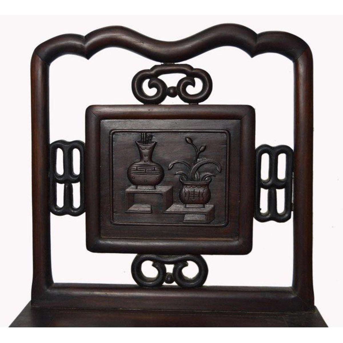 Antique Chinese Lacquered Yumu Wood Side Chair with Hand-Carved Décor-2. Asian & Chinese Furniture, Art, Antiques, Vintage Home Décor for sale at FEA Home