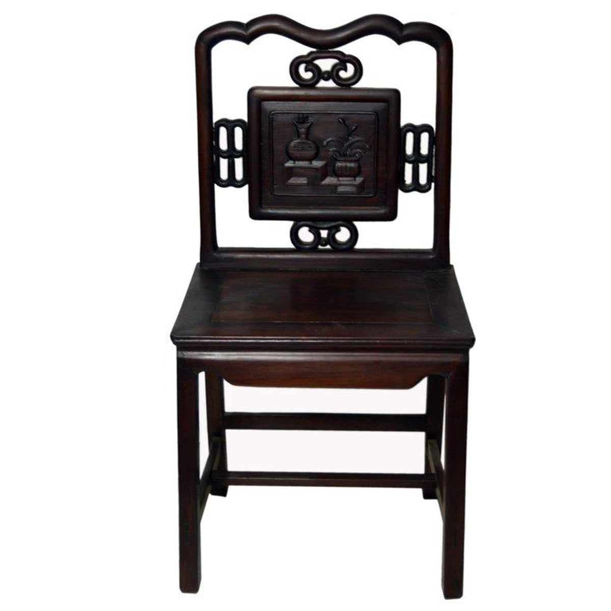 Antique Chinese Lacquered Yumu Wood Side Chair with Hand-Carved Décor-1. Asian & Chinese Furniture, Art, Antiques, Vintage Home Décor for sale at FEA Home