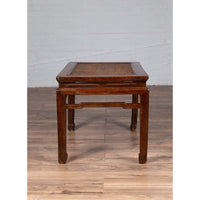 Antique Chinese Ming Dynasty Style Waisted Side Table with Woven Rattan Top