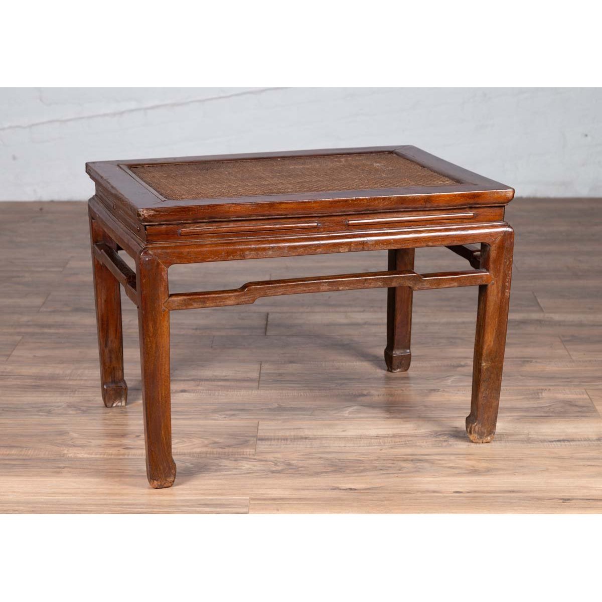 Antique Chinese Ming Dynasty Style Waisted Side Table with Woven Rattan Top-2. Asian & Chinese Furniture, Art, Antiques, Vintage Home Décor for sale at FEA Home