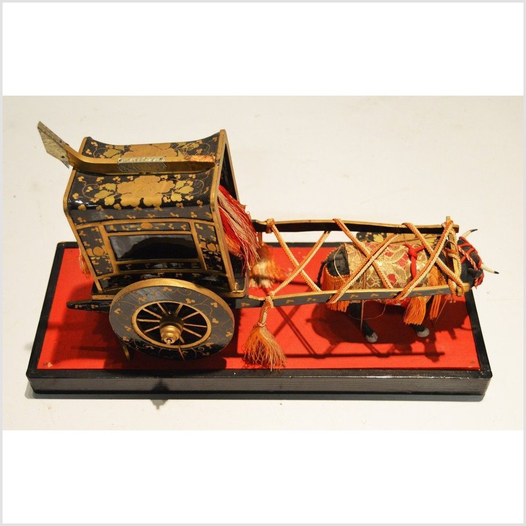 Antique Chinese Miniature Ceremonial Oxen Cart – Twin Oxen, Gold Floral Cartwork-6. Asian &amp; Chinese Furniture, Art, Antiques, Vintage Home Décor for sale at FEA Home