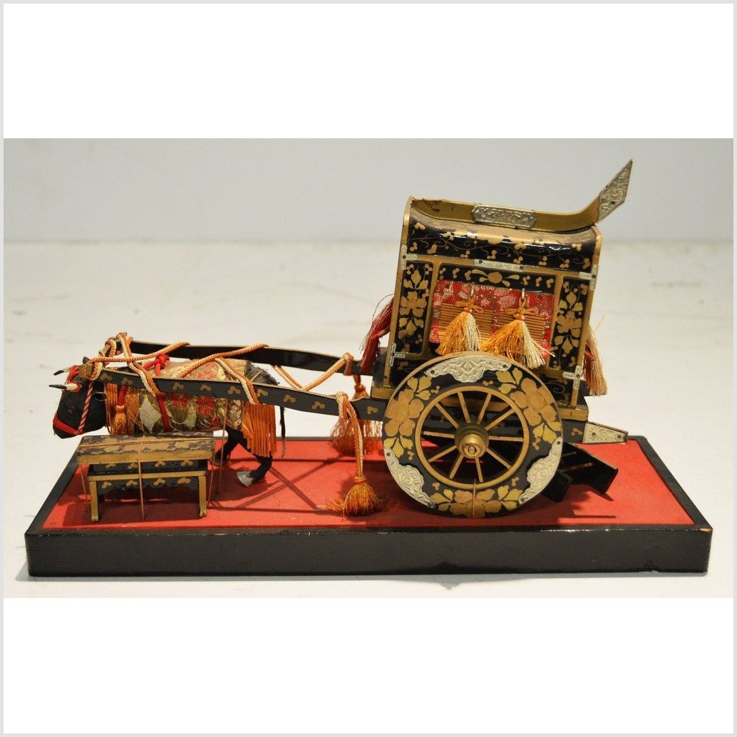 Antique Chinese Miniature Ceremonial Oxen Cart – Twin Oxen, Gold Floral Cartwork-1. Asian & Chinese Furniture, Art, Antiques, Vintage Home Décor for sale at FEA Home