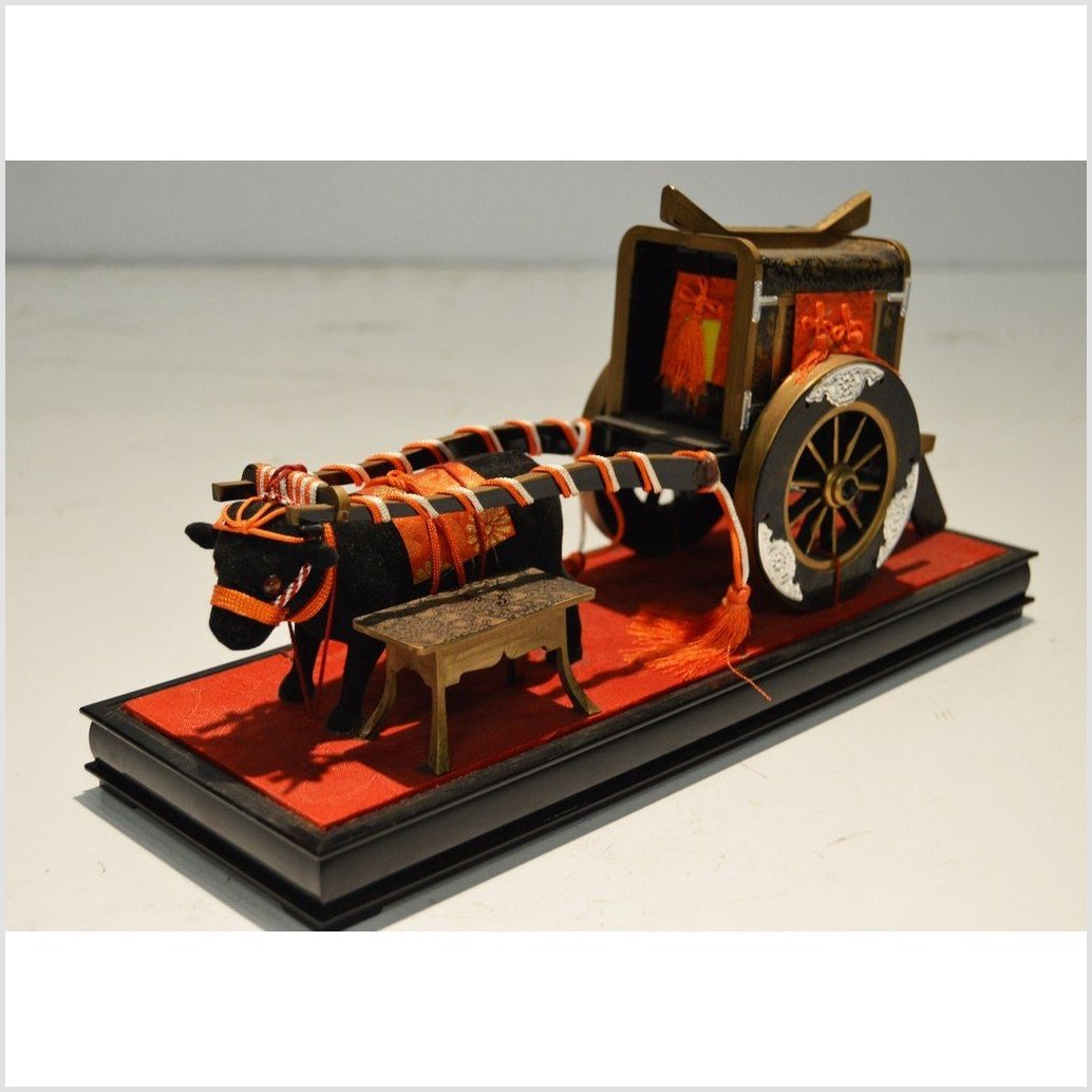 Antique Chinese Miniature Ceremonial Oxen Cart – Red Silk Harness, Black Ox Finish-3. Asian &amp; Chinese Furniture, Art, Antiques, Vintage Home Décor for sale at FEA Home