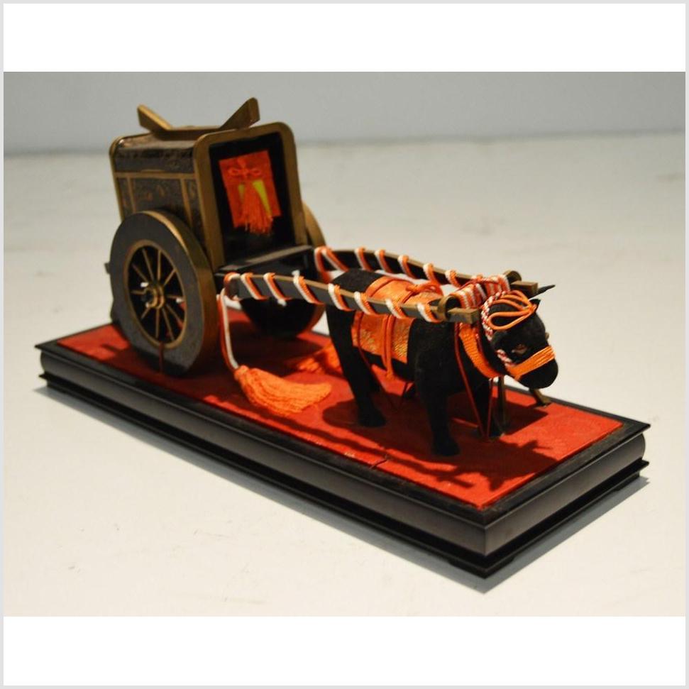 Antique Chinese Miniature Ceremonial Oxen Cart – Red Silk Harness, Black Ox Finish-1. Asian & Chinese Furniture, Art, Antiques, Vintage Home Décor for sale at FEA Home