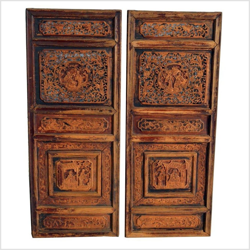 Chinese Wood Panels with Openwork Design – Figural Carvings, Matched Pair-1. Asian & Chinese Furniture, Art, Antiques, Vintage Home Décor for sale at FEA Home