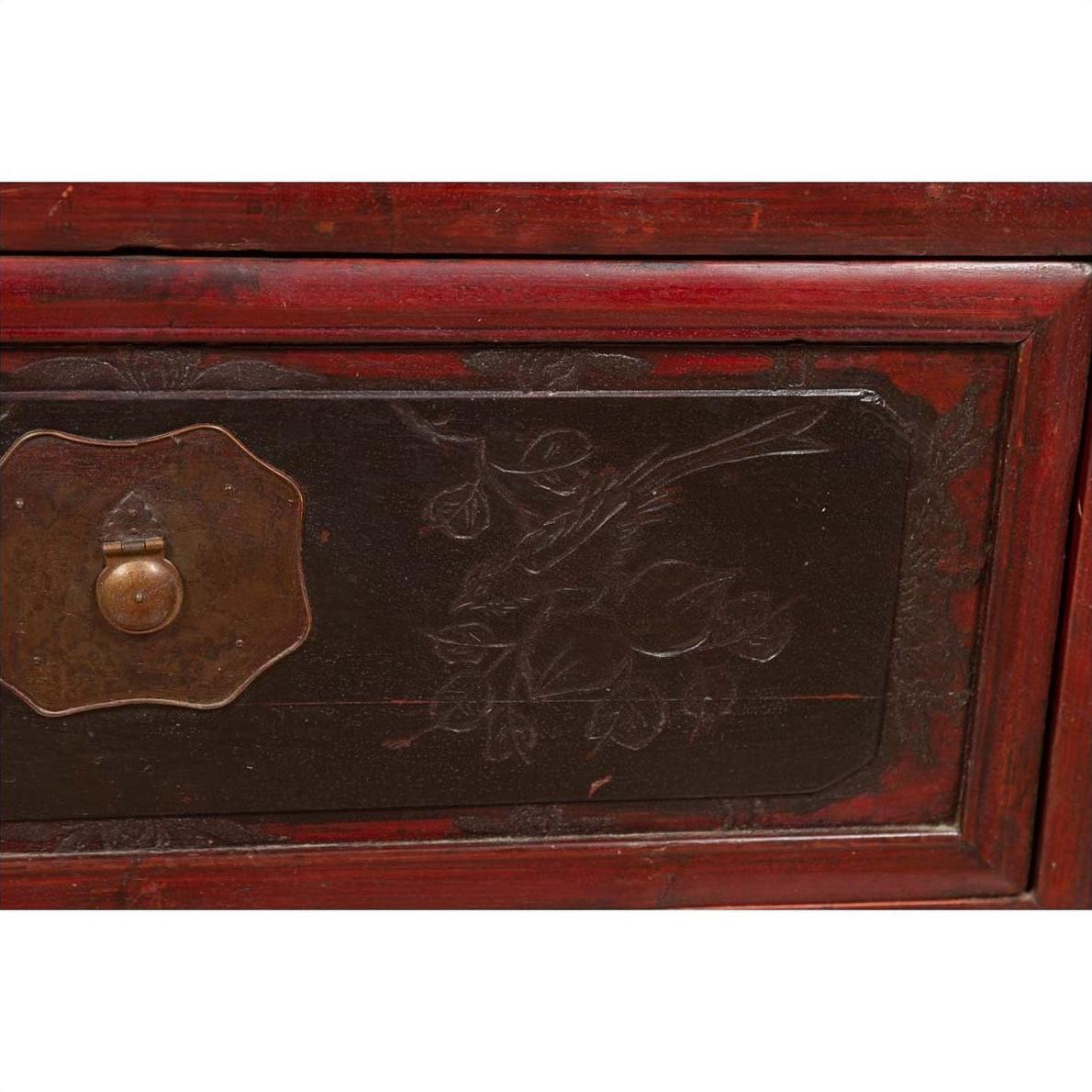 Antique Chinese Red and Black Lacquered Three-Section Chest with Carved Figures-14. Asian &amp; Chinese Furniture, Art, Antiques, Vintage Home Décor for sale at FEA Home