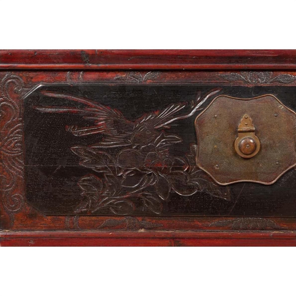 Antique Chinese Red and Black Lacquered Three-Section Chest with Carved Figures-10. Asian &amp; Chinese Furniture, Art, Antiques, Vintage Home Décor for sale at FEA Home