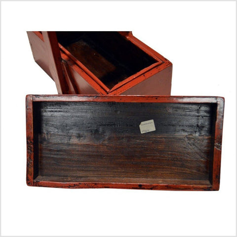 Antique Chinese Red Lacquer Wood Box 