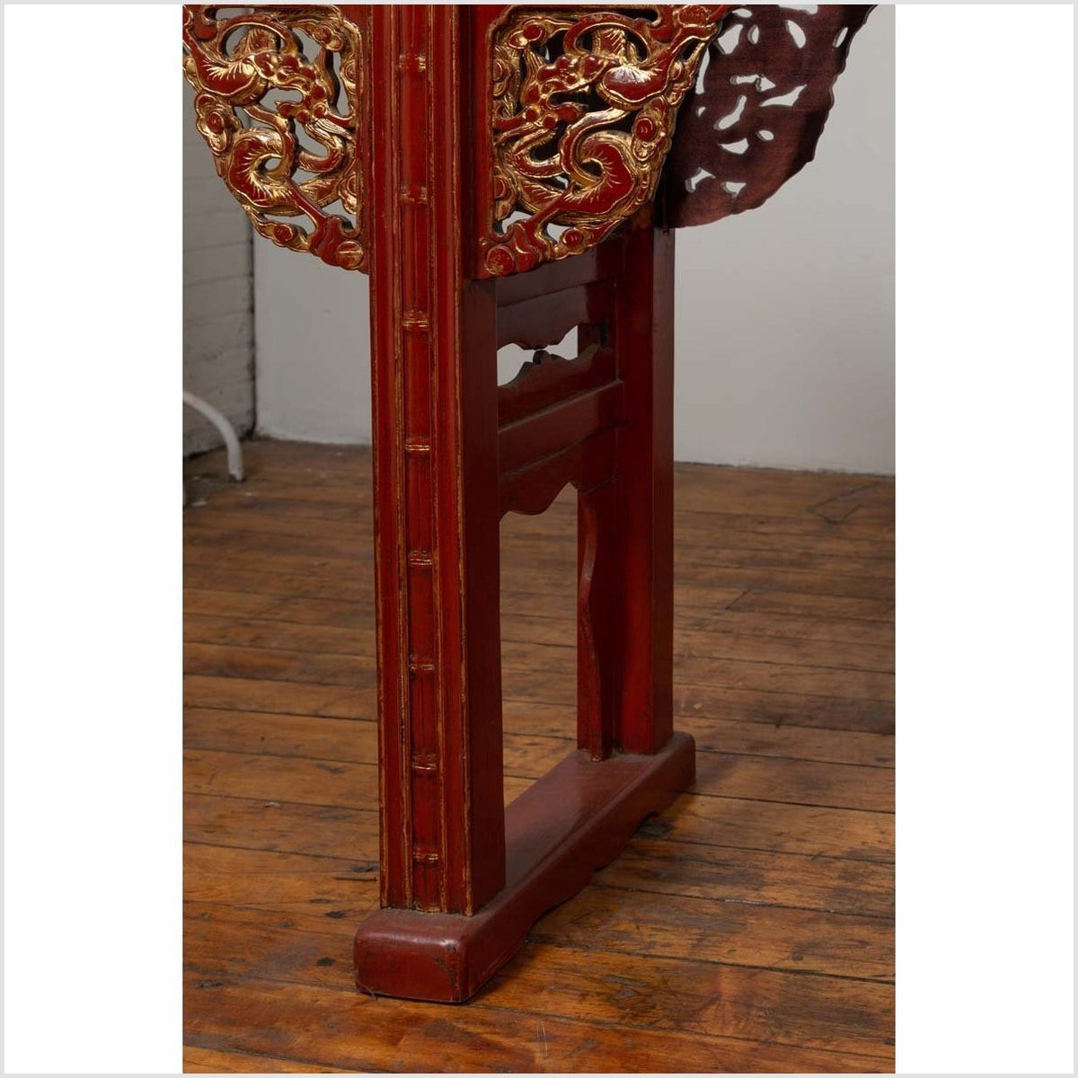 Antique Chinese Red Lacquered Console Table with Gilt Accents and Carved Apron-11. Asian &amp; Chinese Furniture, Art, Antiques, Vintage Home Décor for sale at FEA Home