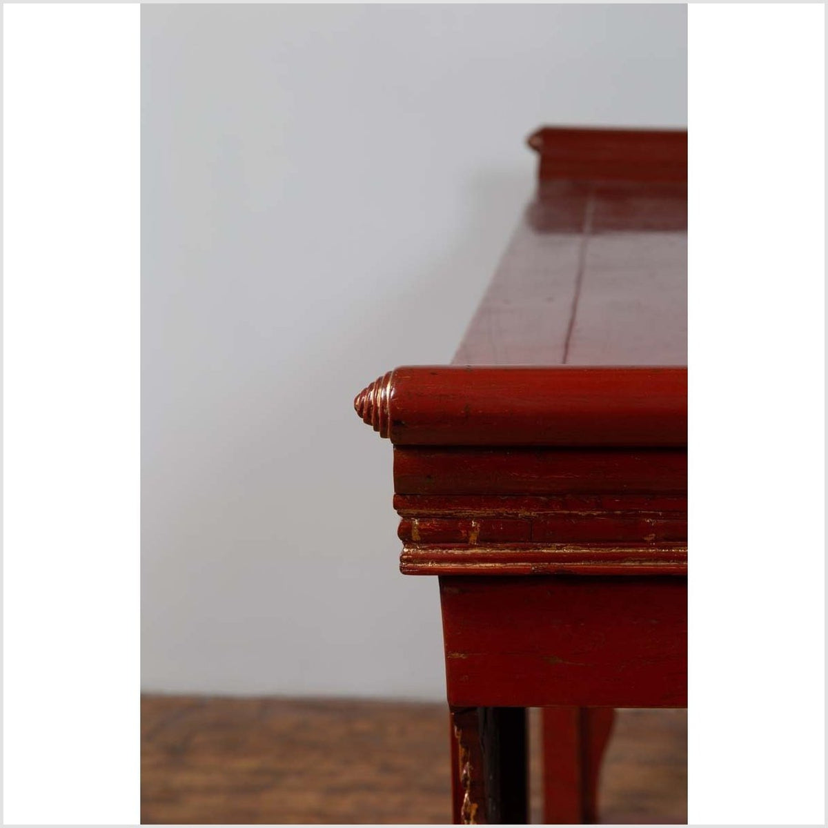 Antique Chinese Red Lacquered Console Table with Gilt Accents and Carved Apron-14. Asian &amp; Chinese Furniture, Art, Antiques, Vintage Home Décor for sale at FEA Home