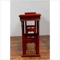Antique Chinese Red Lacquered Console Table with Gilt Accents and Carved Apron