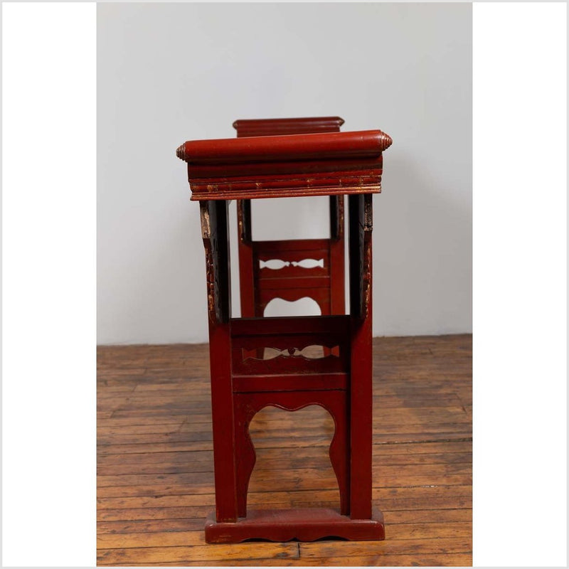 Antique Chinese Red Lacquered Console Table with Gilt Accents and Carved Apron-YN6445-15. Asian & Chinese Furniture, Art, Antiques, Vintage Home Décor for sale at FEA Home