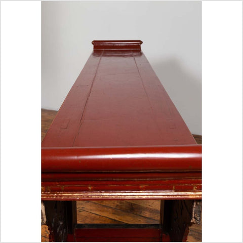 Antique Chinese Red Lacquered Console Table with Gilt Accents and Carved Apron-YN6445-16. Asian & Chinese Furniture, Art, Antiques, Vintage Home Décor for sale at FEA Home